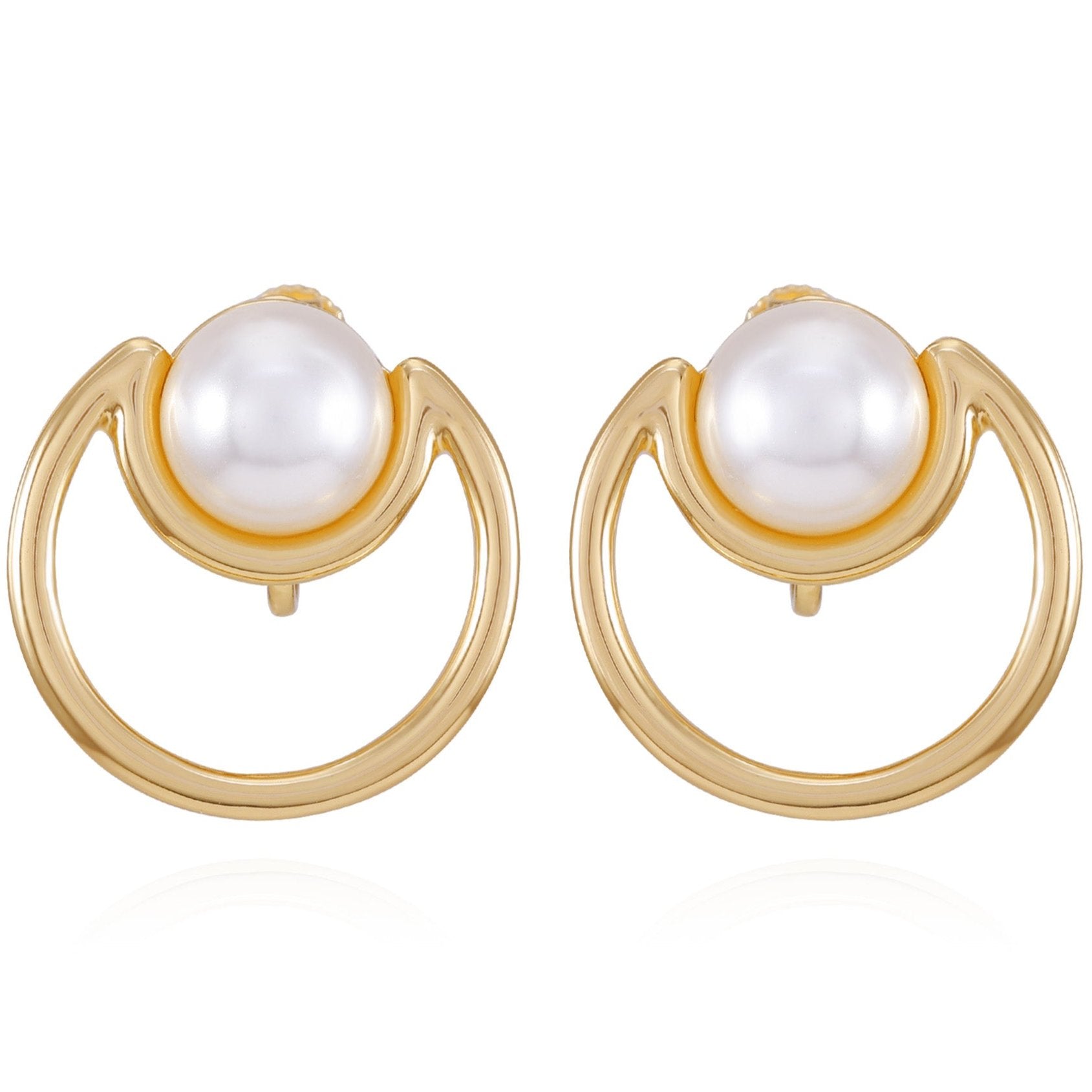 Goldtone Pearl Clip On Earrings
