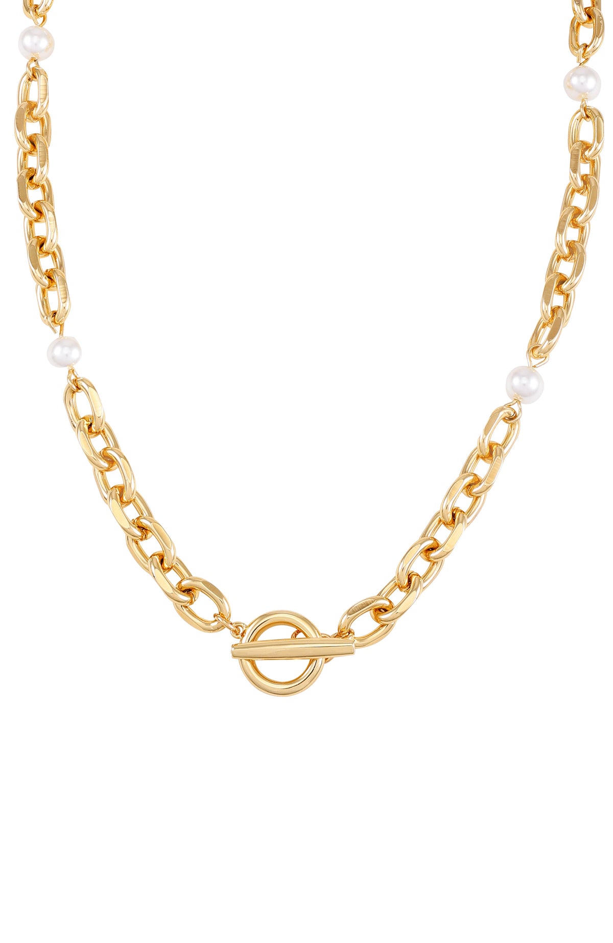 Goldtone Pearl Layered Toggle Necklace