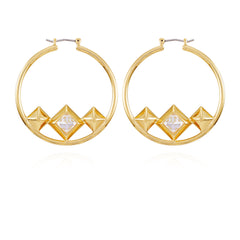 Goldtone Floating Crystal Hoop Earrings