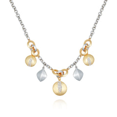 Two Tone Gilded Leaf Charm Short Statement Necklace