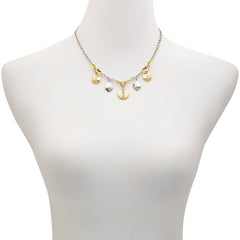 Two Tone Gilded Leaf Charm Short Statement Necklace