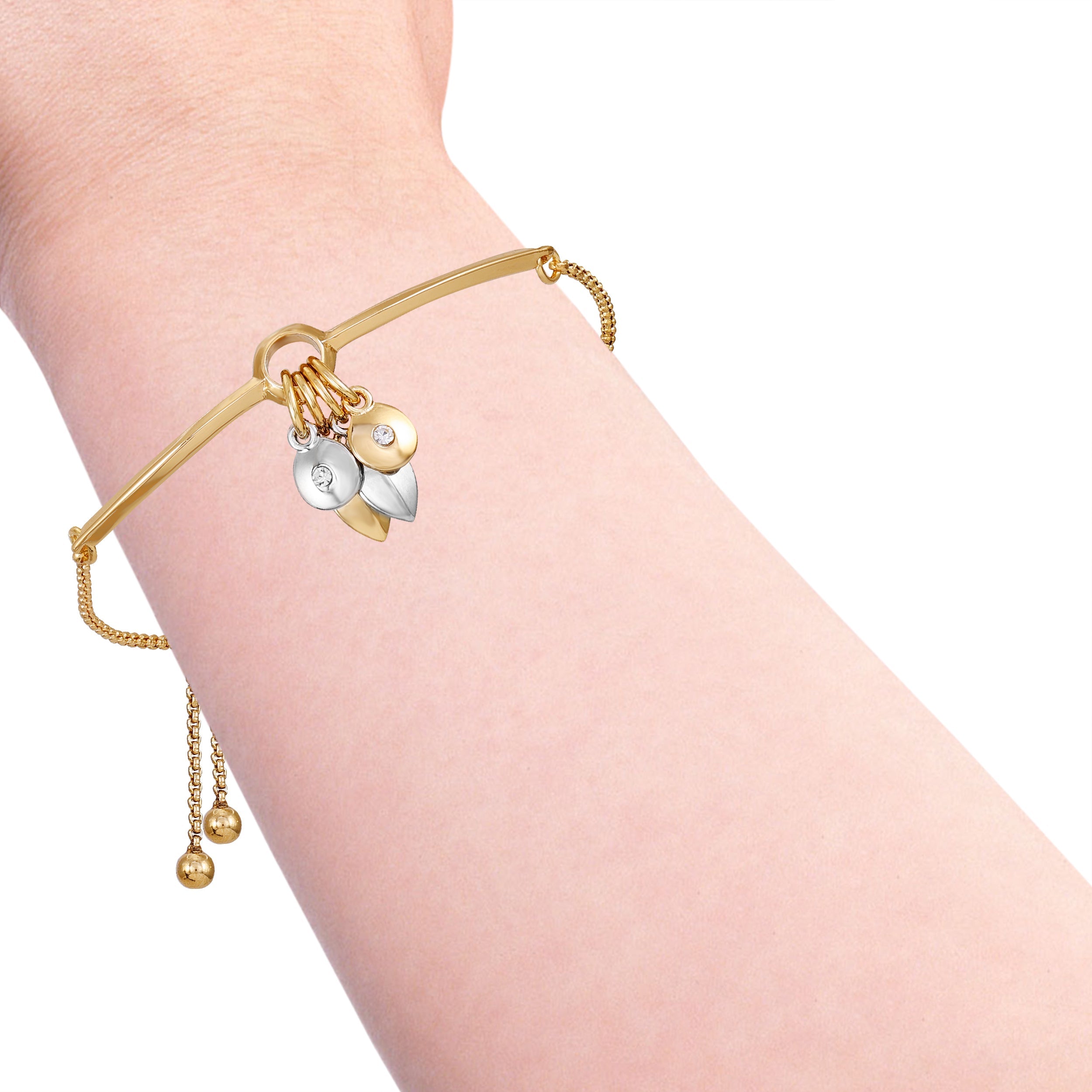 Goldtone Gilded Leaf Charm Slider Bracelet