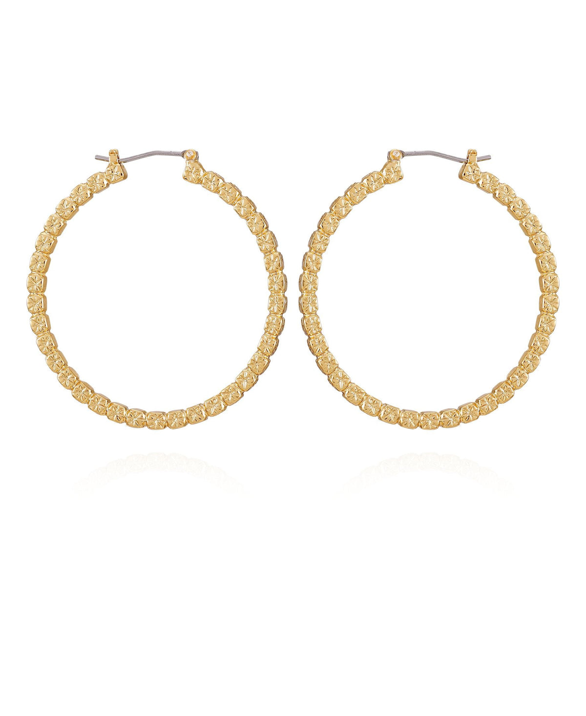 Goldtone Frozen Ball Chain Hoop Earrings