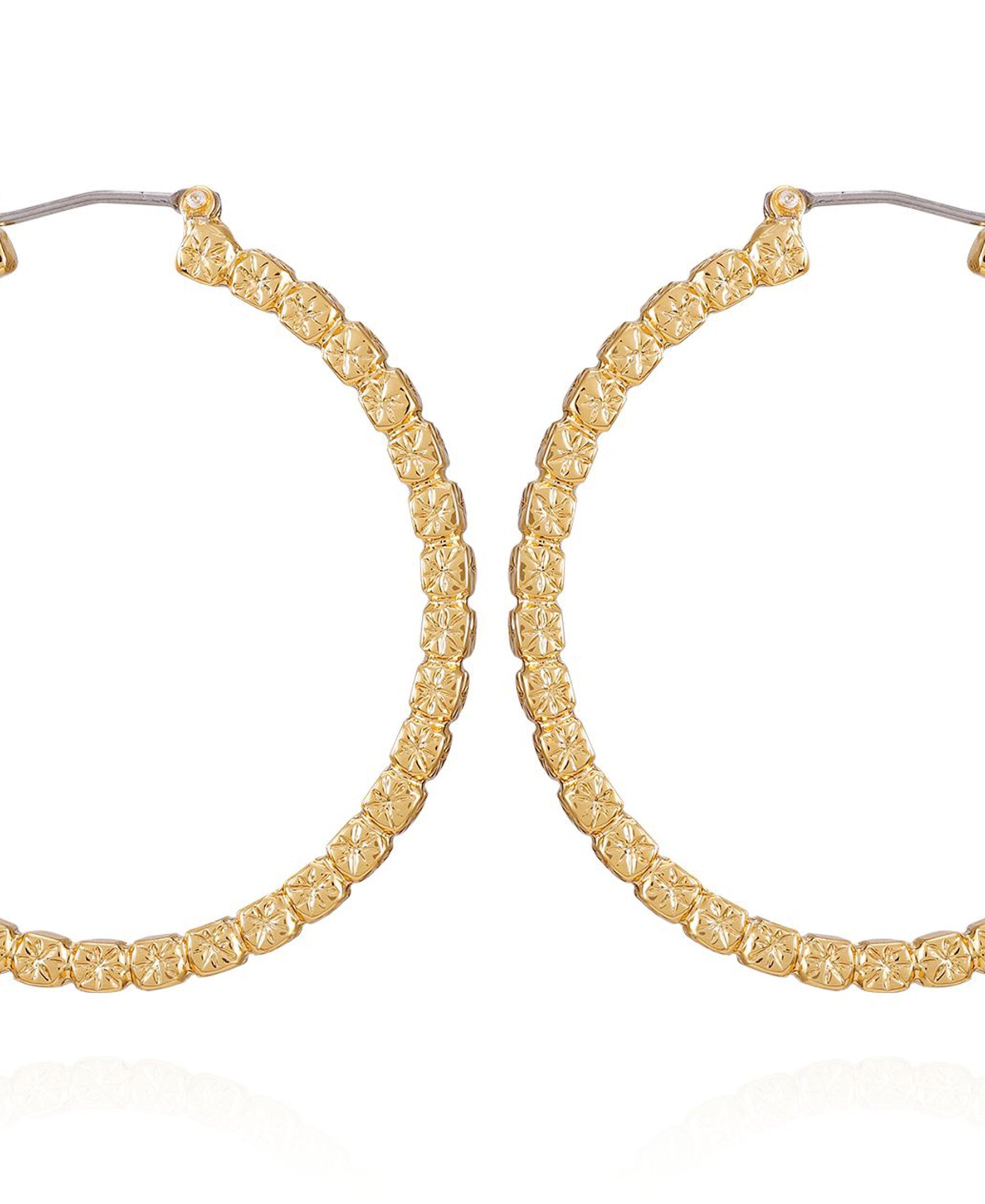 Goldtone Frozen Ball Chain Hoop Earrings