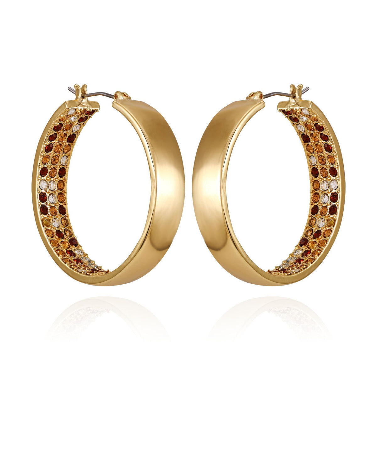 Goldtone Inside Pave Stone Hoop Earrings