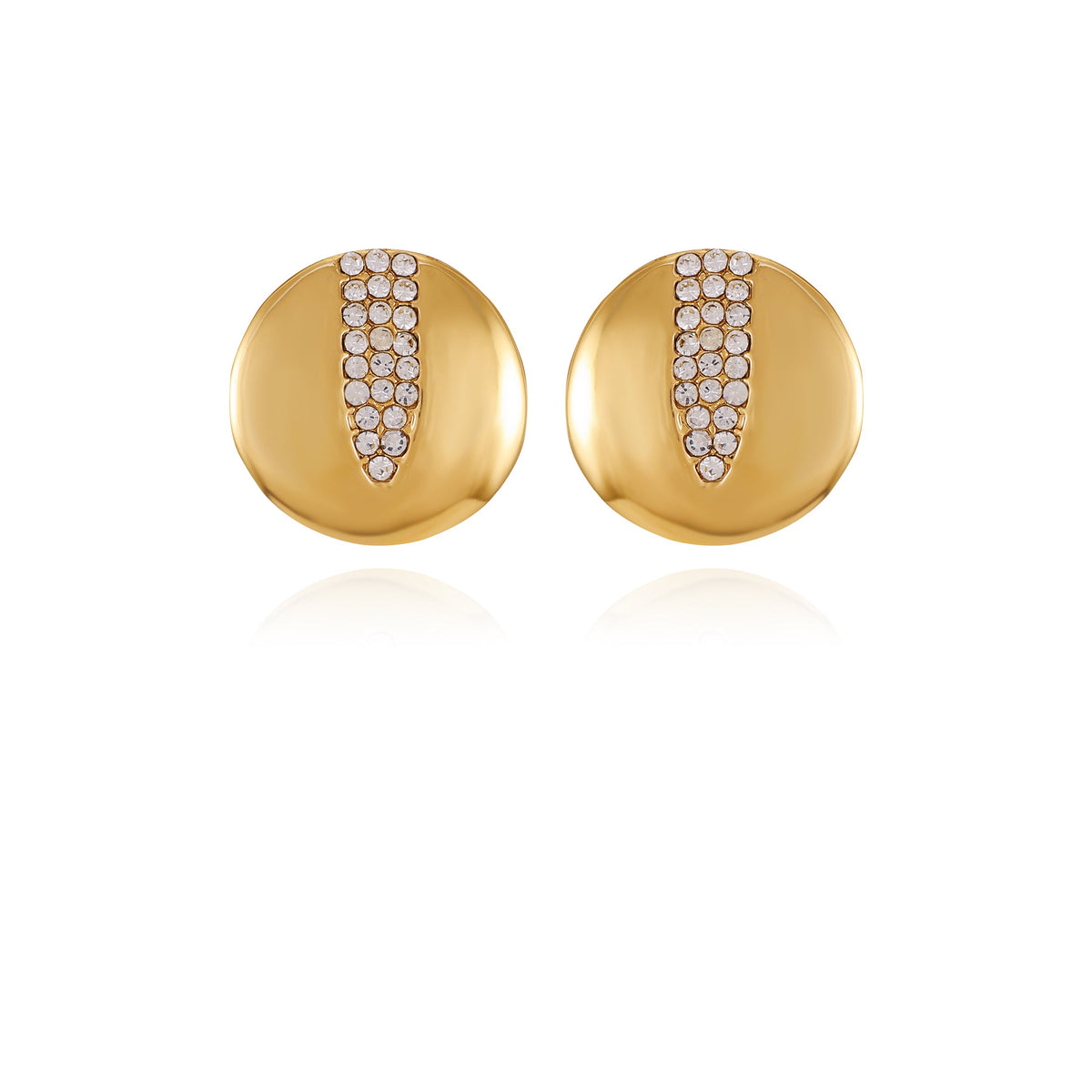Goldtone Crystal Stone Coin Button Earrings