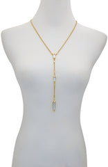 Long Goldtone & Stone Pendant Necklace