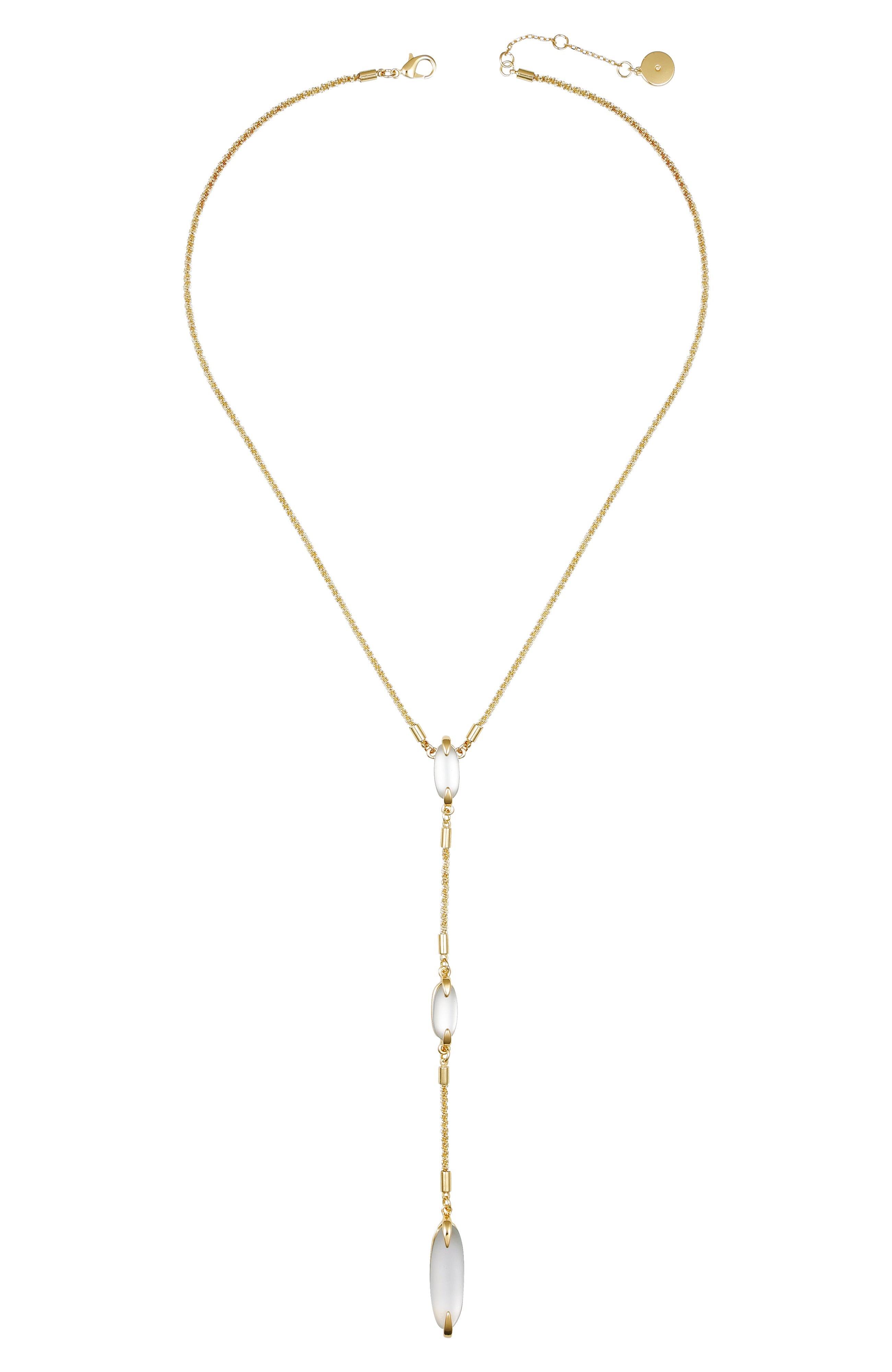 Long Goldtone & Stone Pendant Necklace