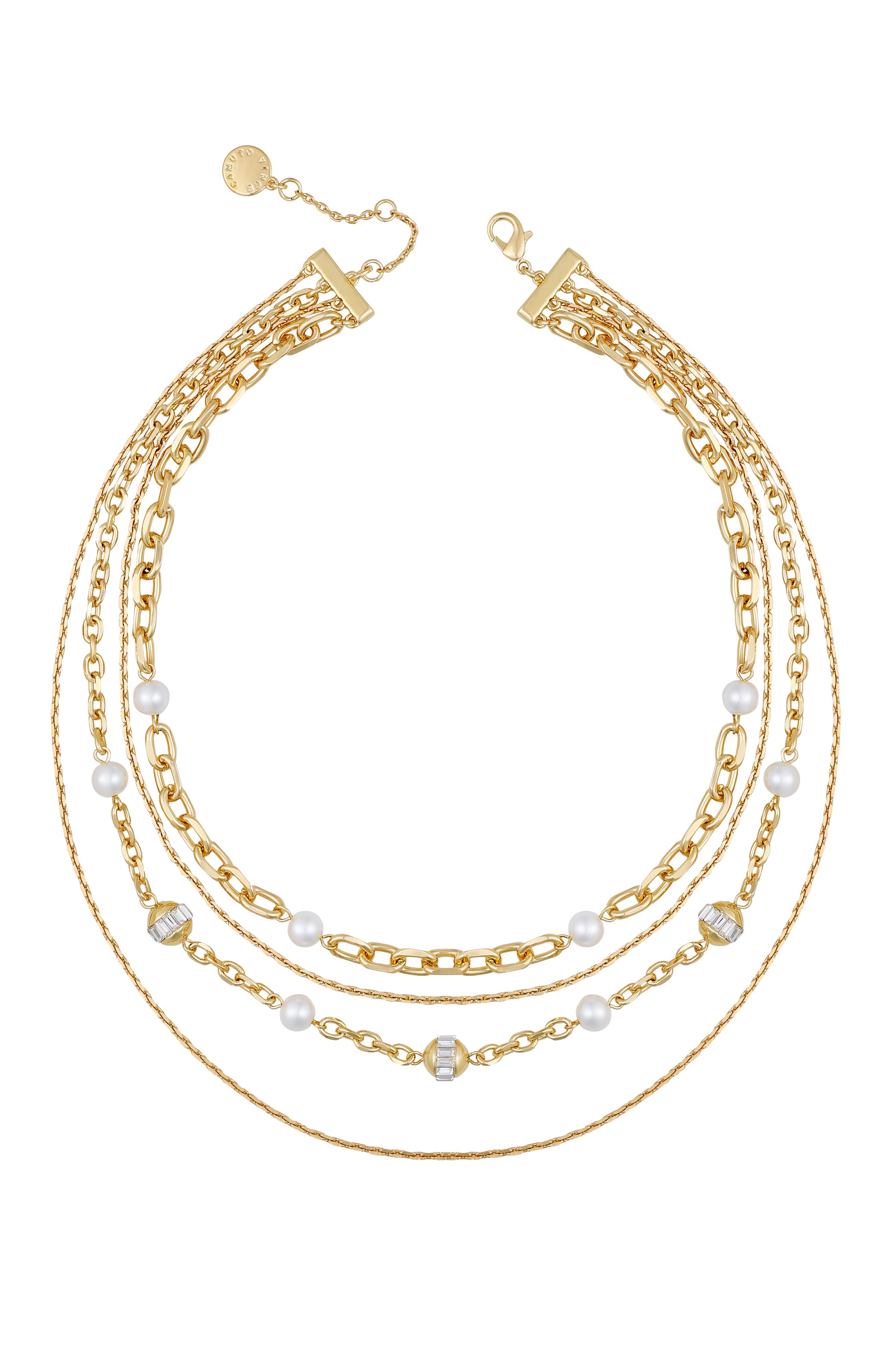 Layered Goldtone Chain Pearl Necklace
