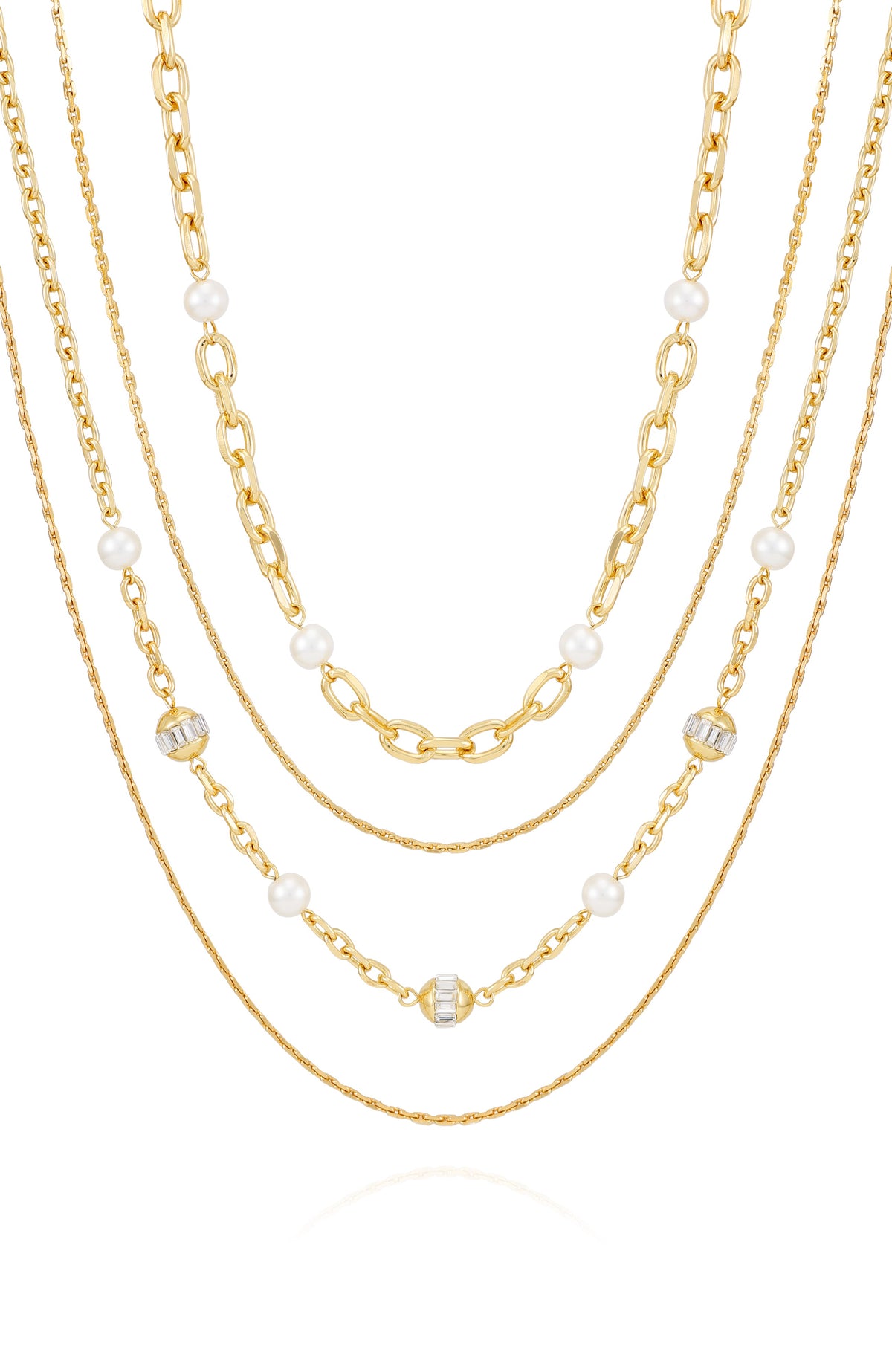 Layered Goldtone Chain Pearl Necklace