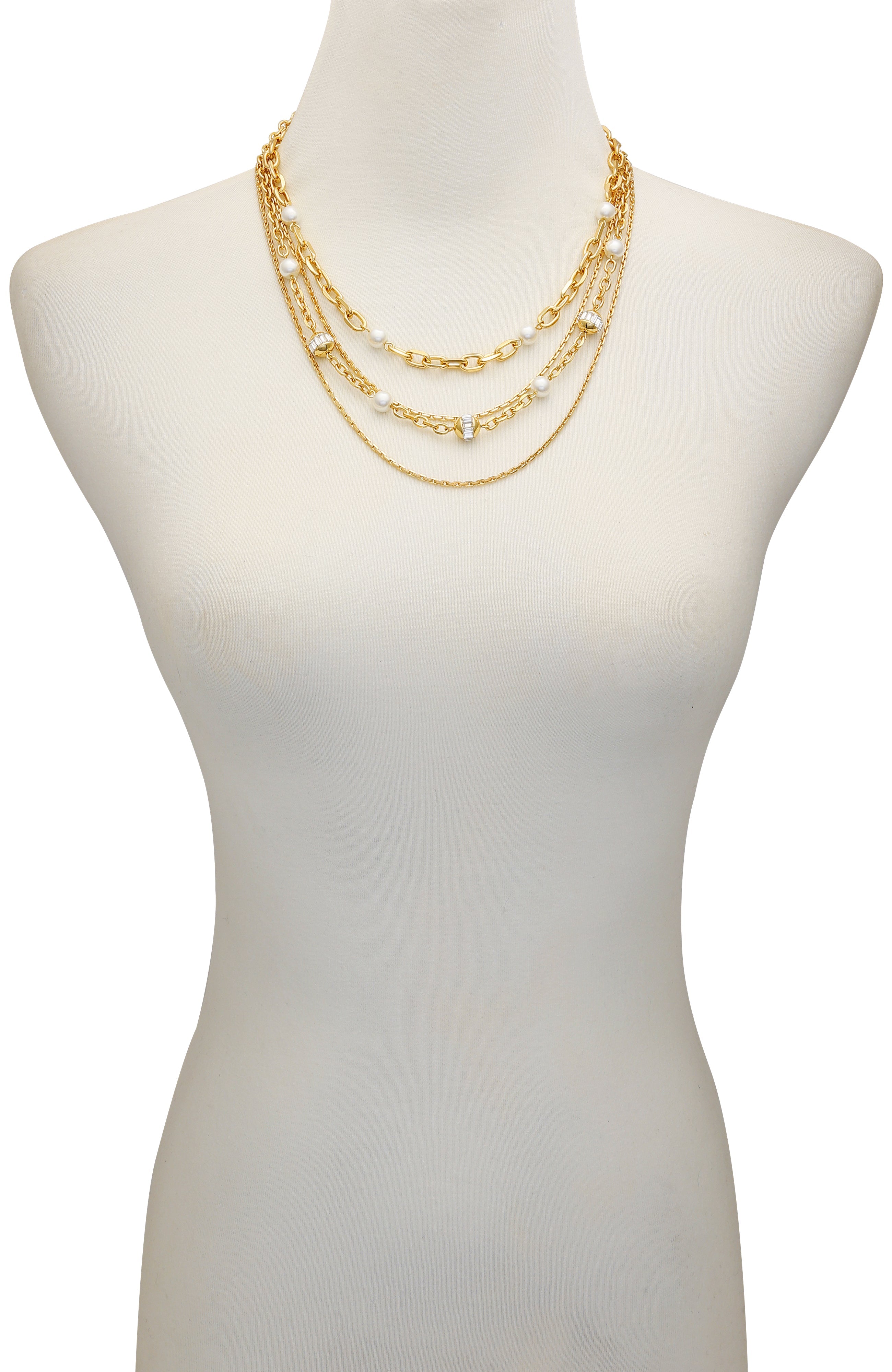 Layered Goldtone Chain Pearl Necklace
