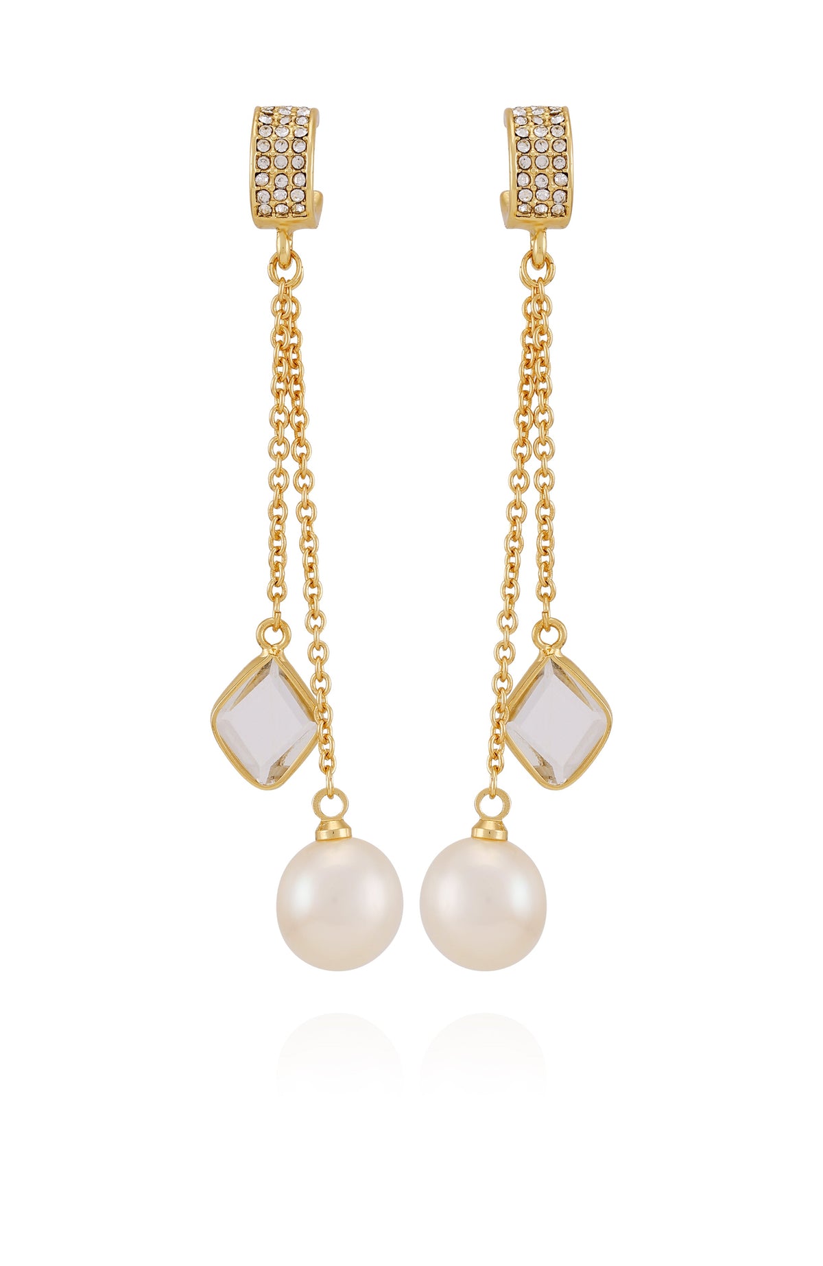 Goldtone Dangle Earrings With Pearl Crystal Drop