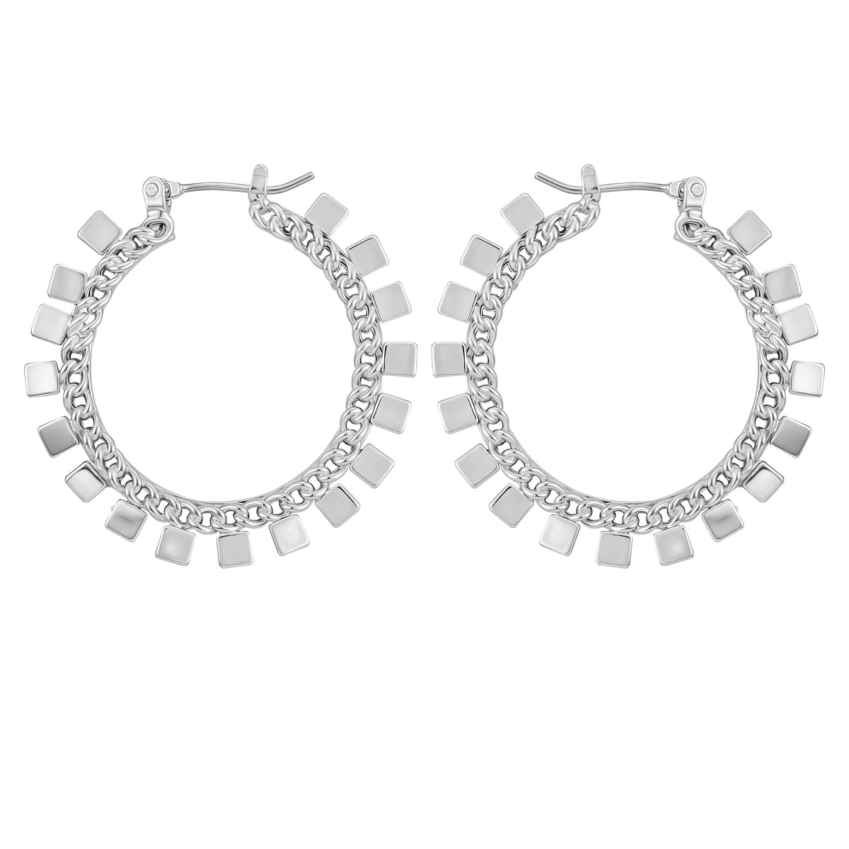 Silvertone Hoop Earrings With Geometric Accents