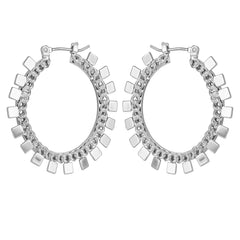 Silvertone Hoop Earrings With Geometric Accents