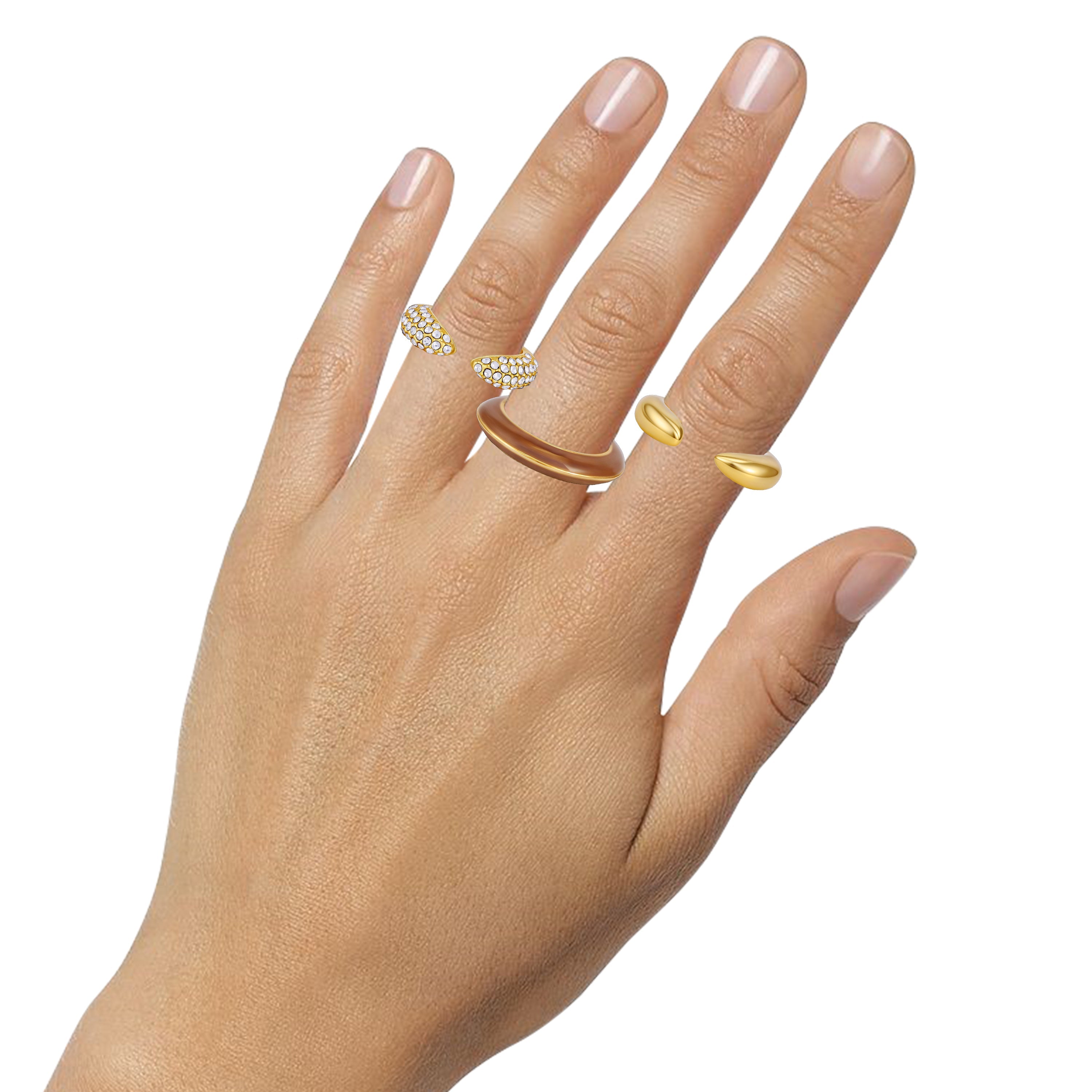 Goldtone And Crystal Hoop Ring Set