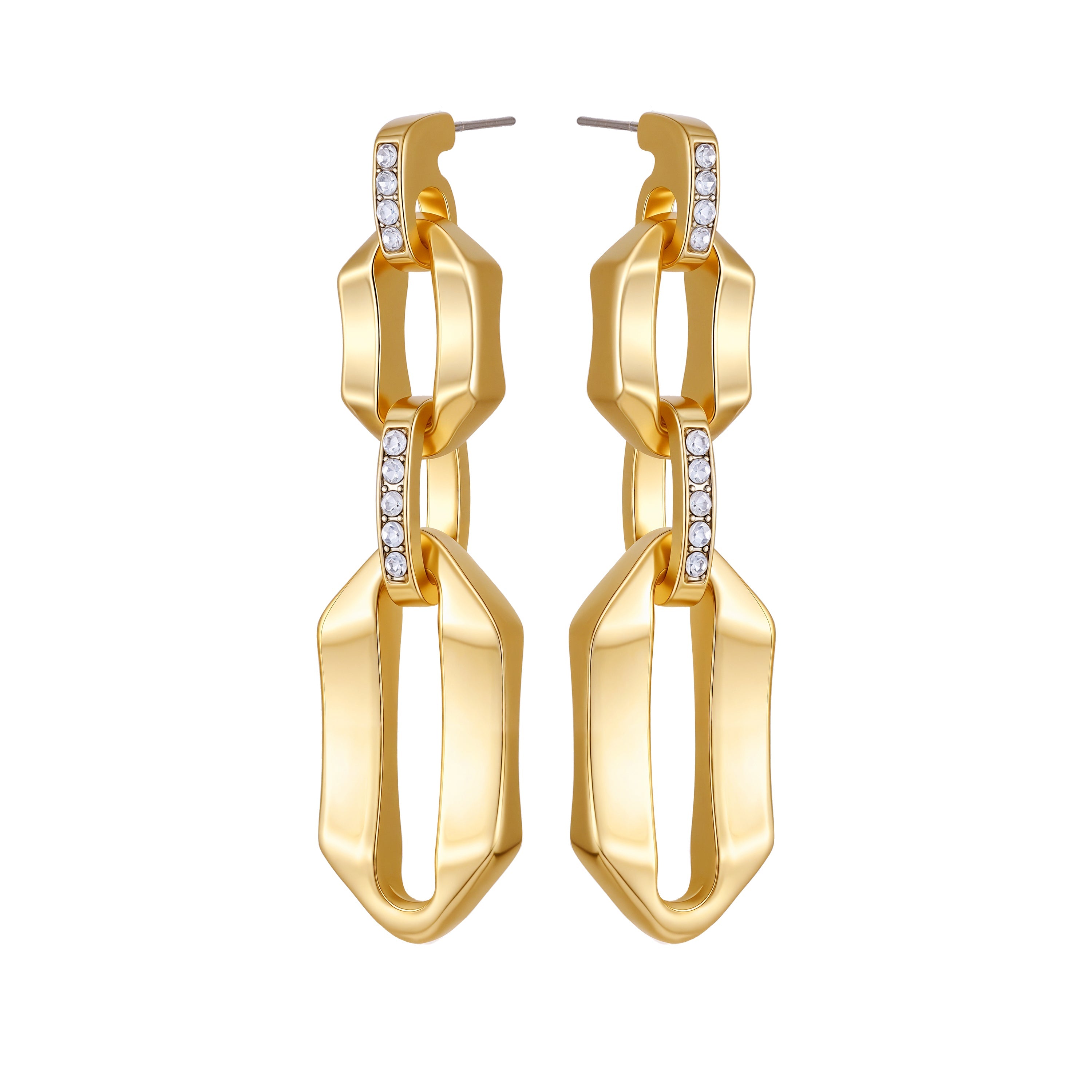 Goldtone And Crystal Link Drop Earrings