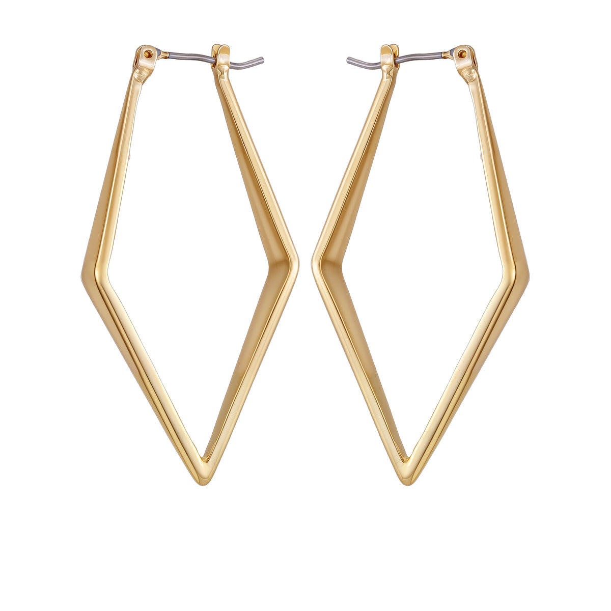 Goldtone Diamond Shaped Hoop Earrings