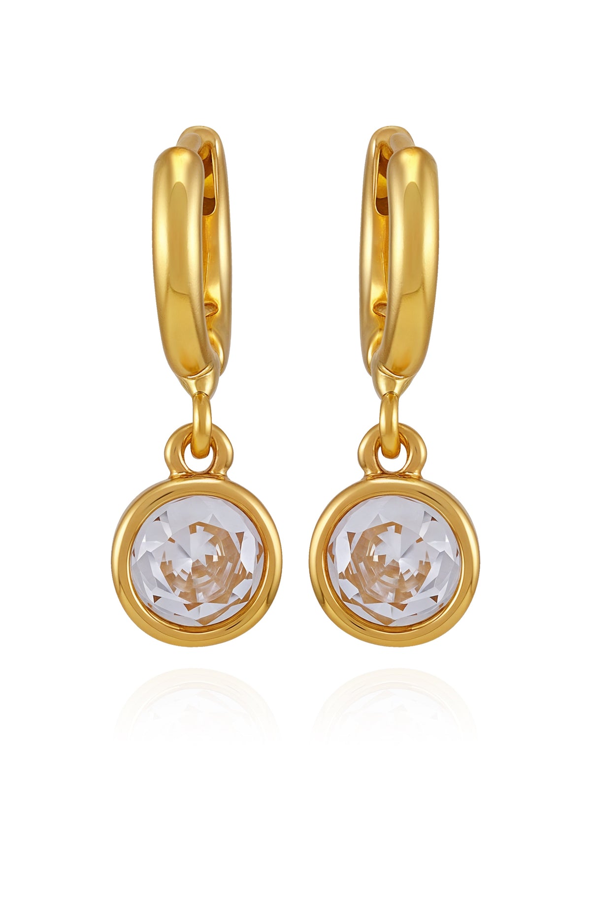 Gold Tone Cubic Zirconia Drop Huggie Hoop Earrings