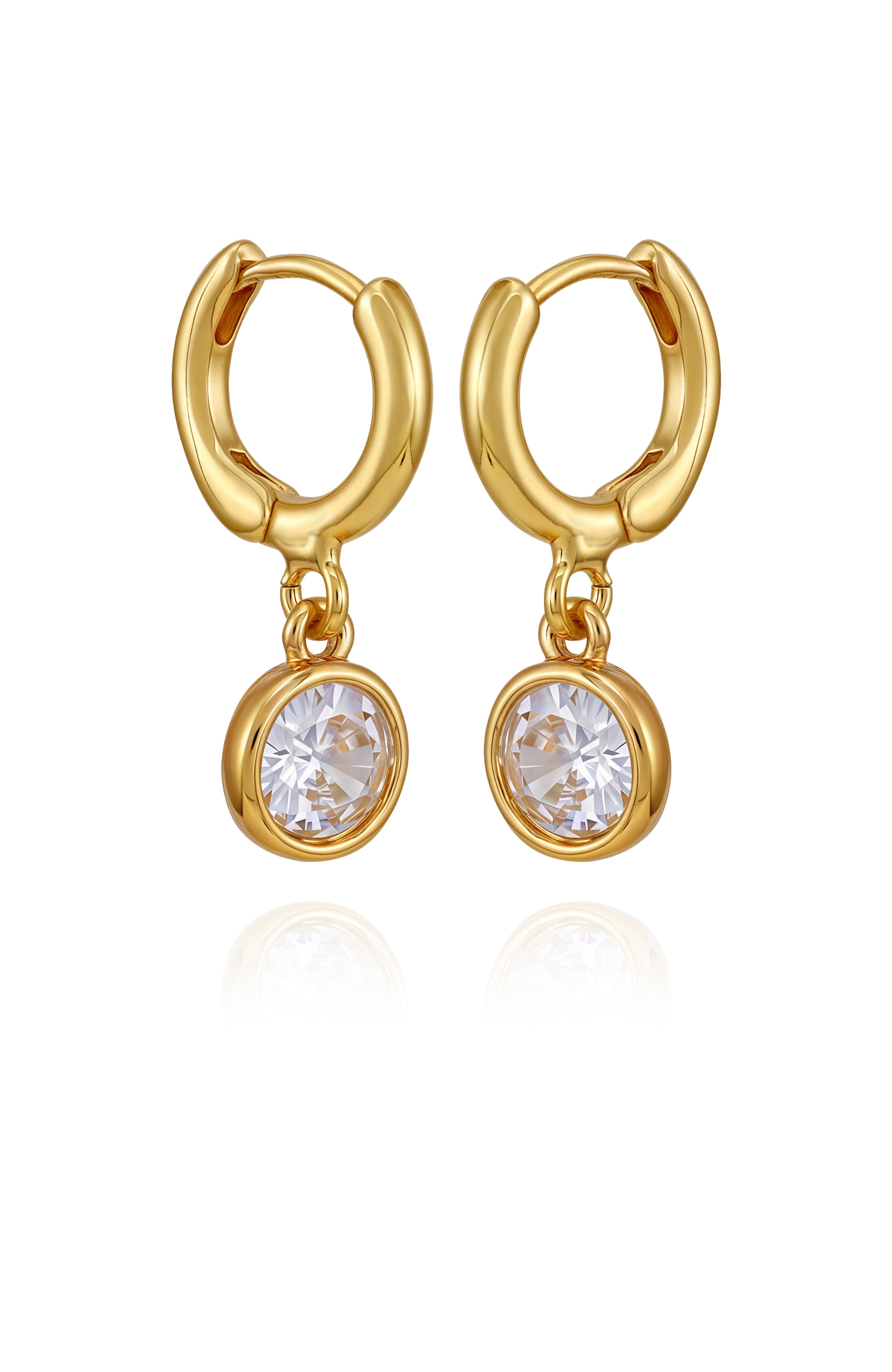 Gold Tone Cubic Zirconia Drop Huggie Hoop Earrings