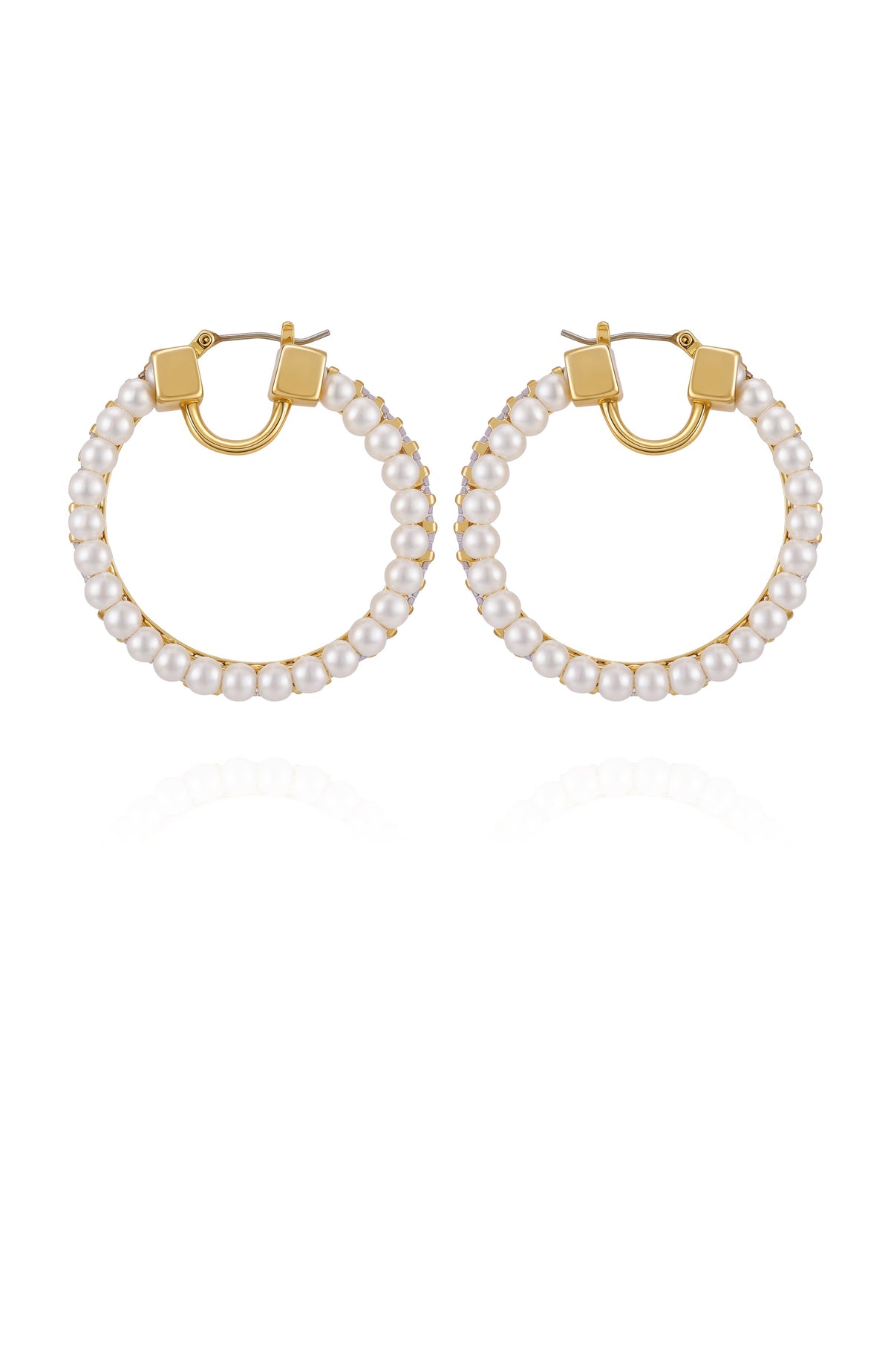 Goldtone Hoop Earrings With Pearls Baguette Crystals