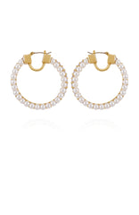 Goldtone Hoop Earrings With Pearls Baguette Crystals