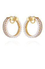Goldtone Hoop Earrings With Pearls Baguette Crystals