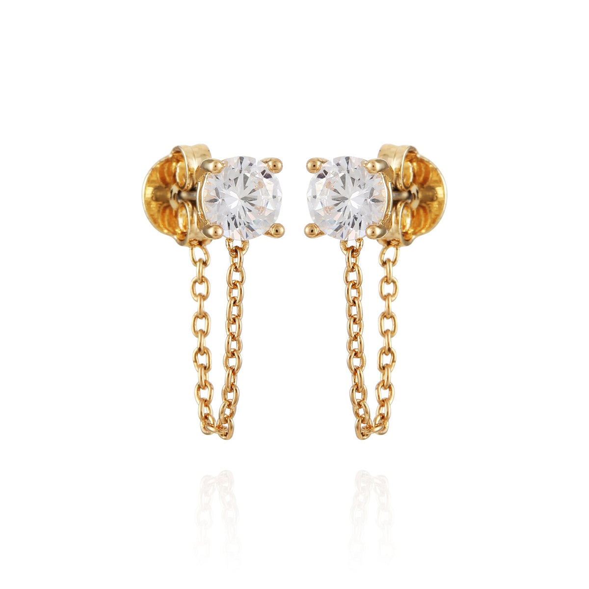 Crystal Stud Chain Dangle Drop Earrings