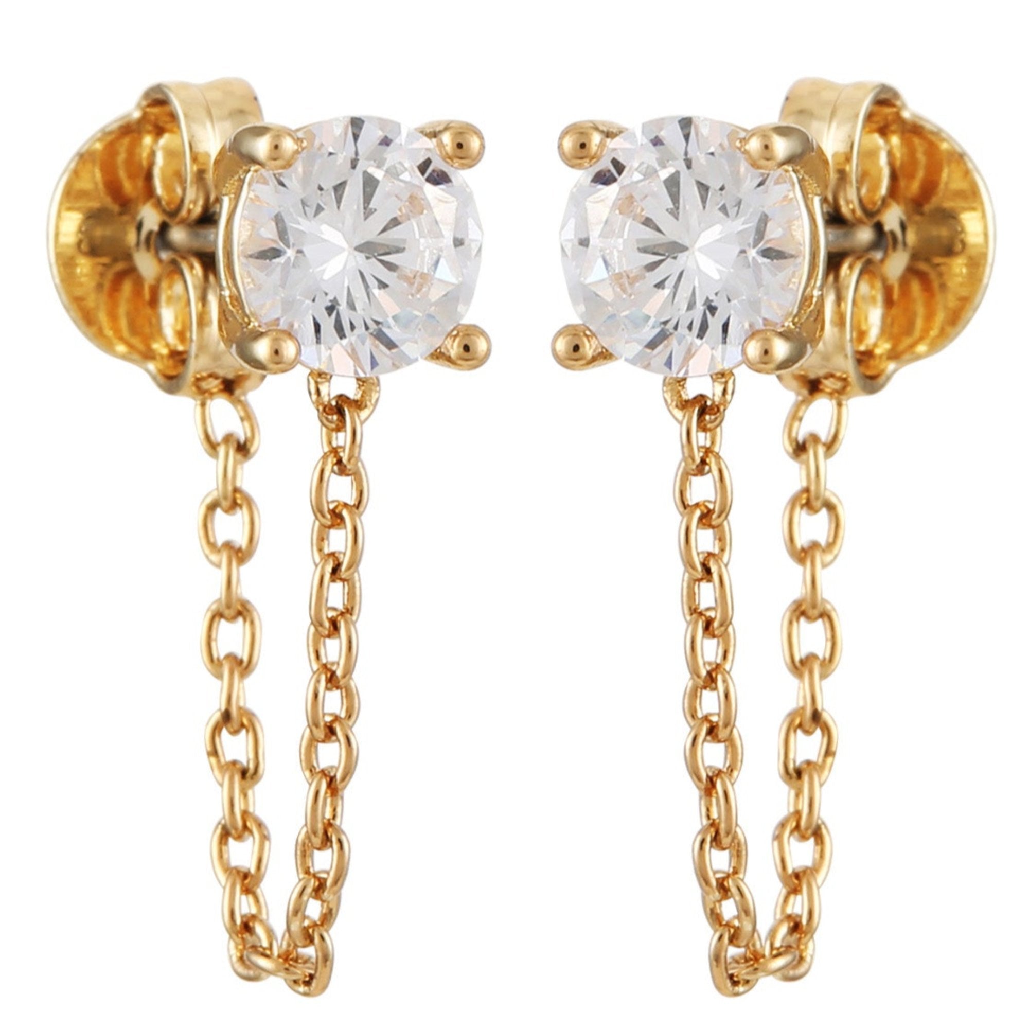 Crystal Stud Chain Dangle Drop Earrings