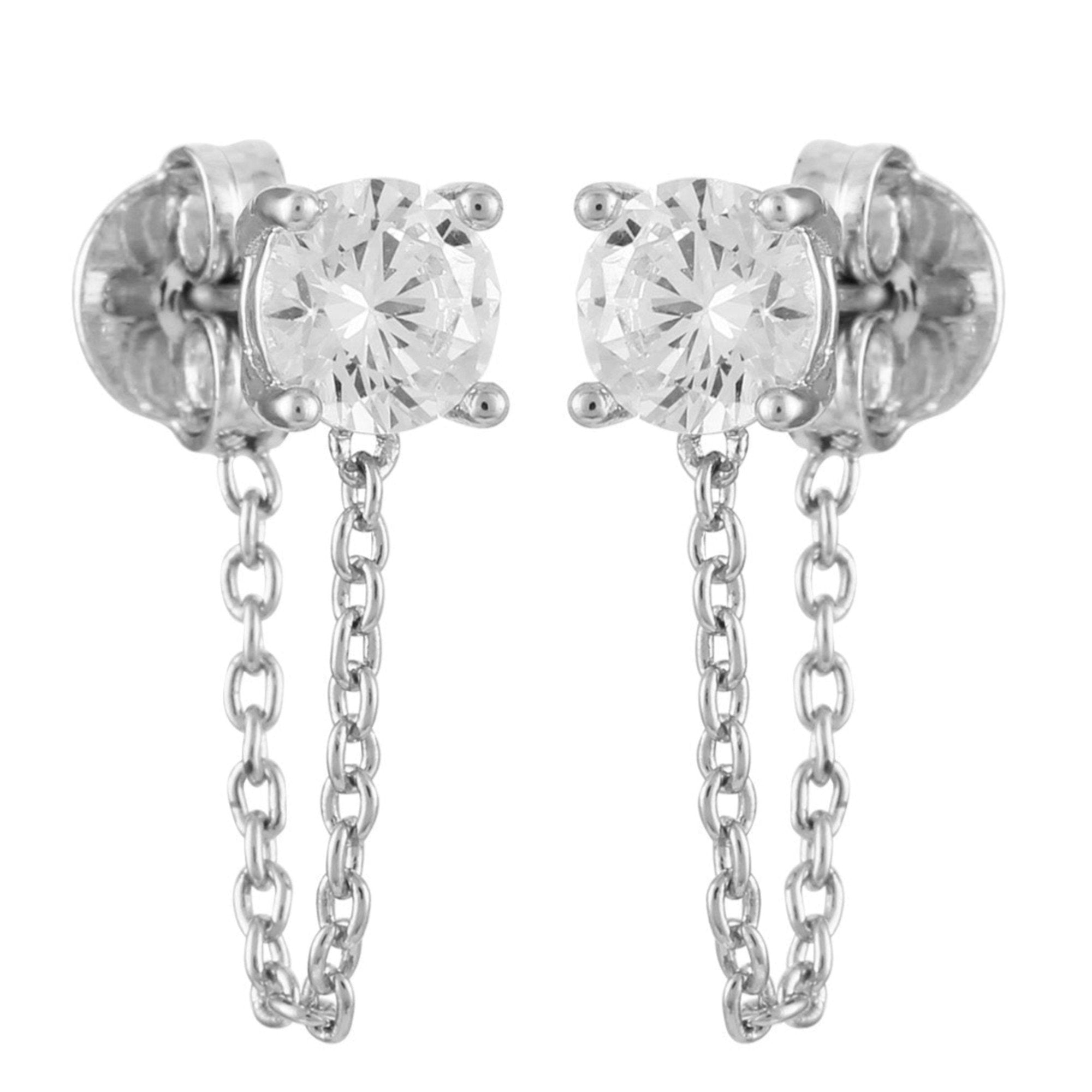Crystal Stud Chain Dangle Drop Earrings