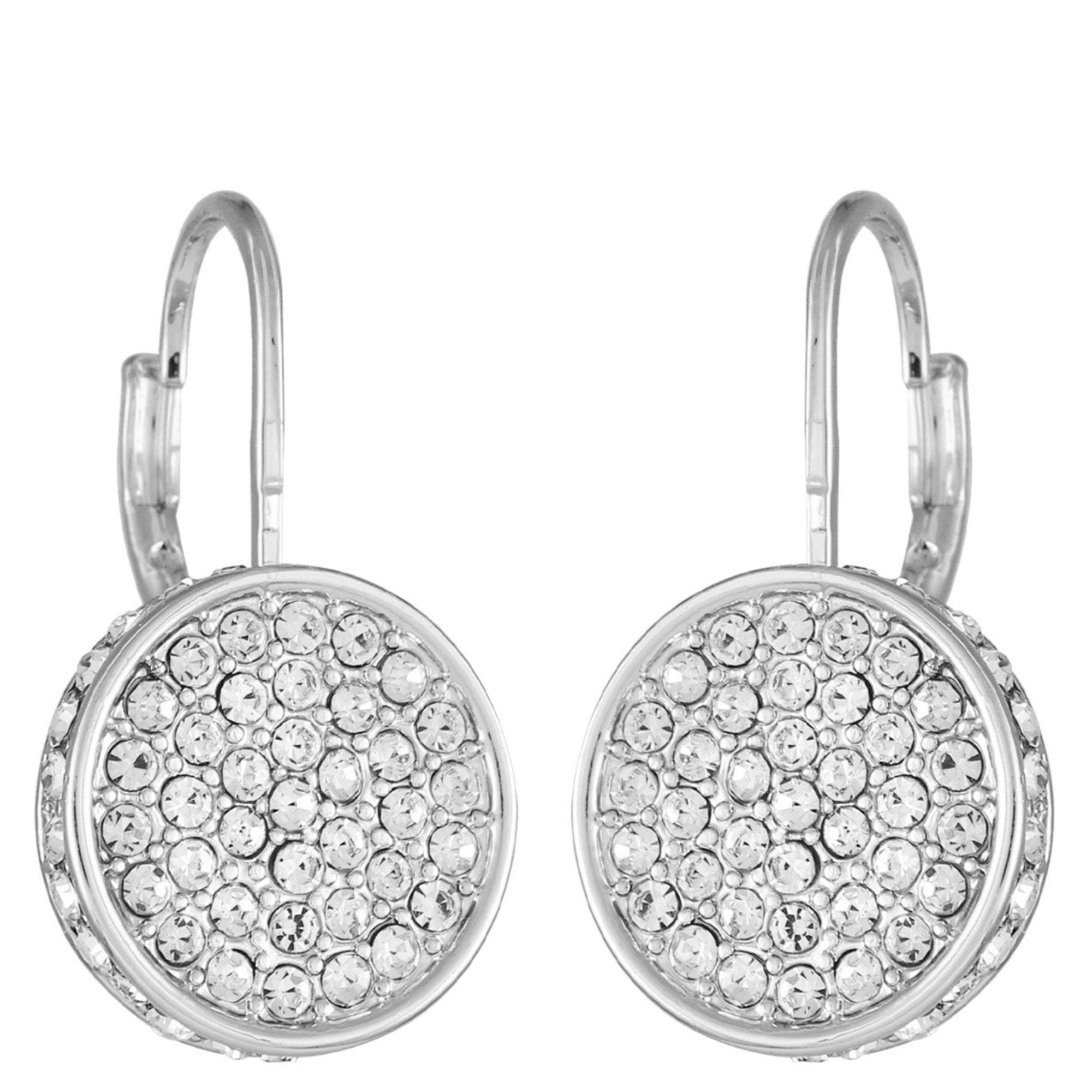 Silvertone Glass Stone Coin Leverback Earrings