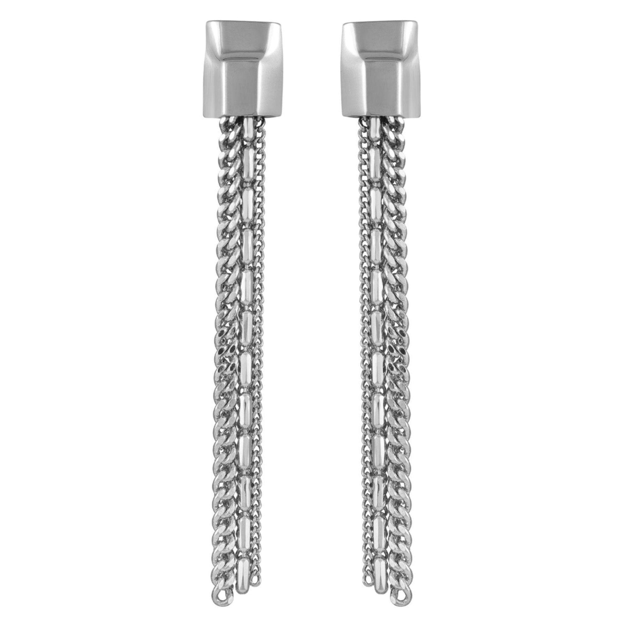 Silvertone Mixed Chain Linear Tassel Dangle Drop Earrings