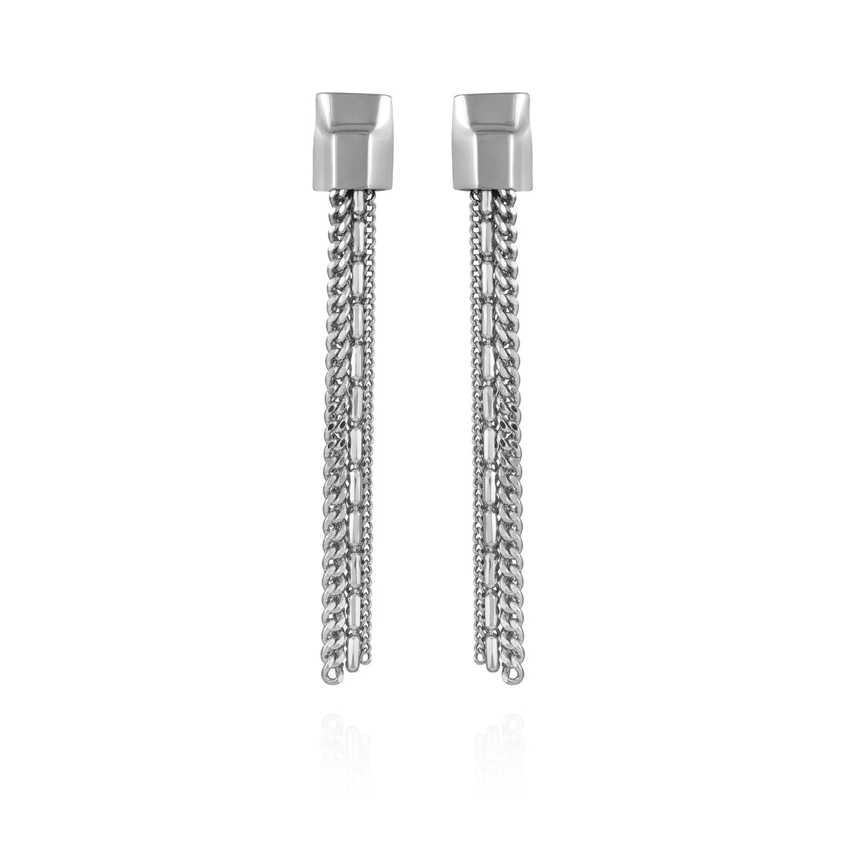 Silvertone Mixed Chain Linear Tassel Dangle Drop Earrings