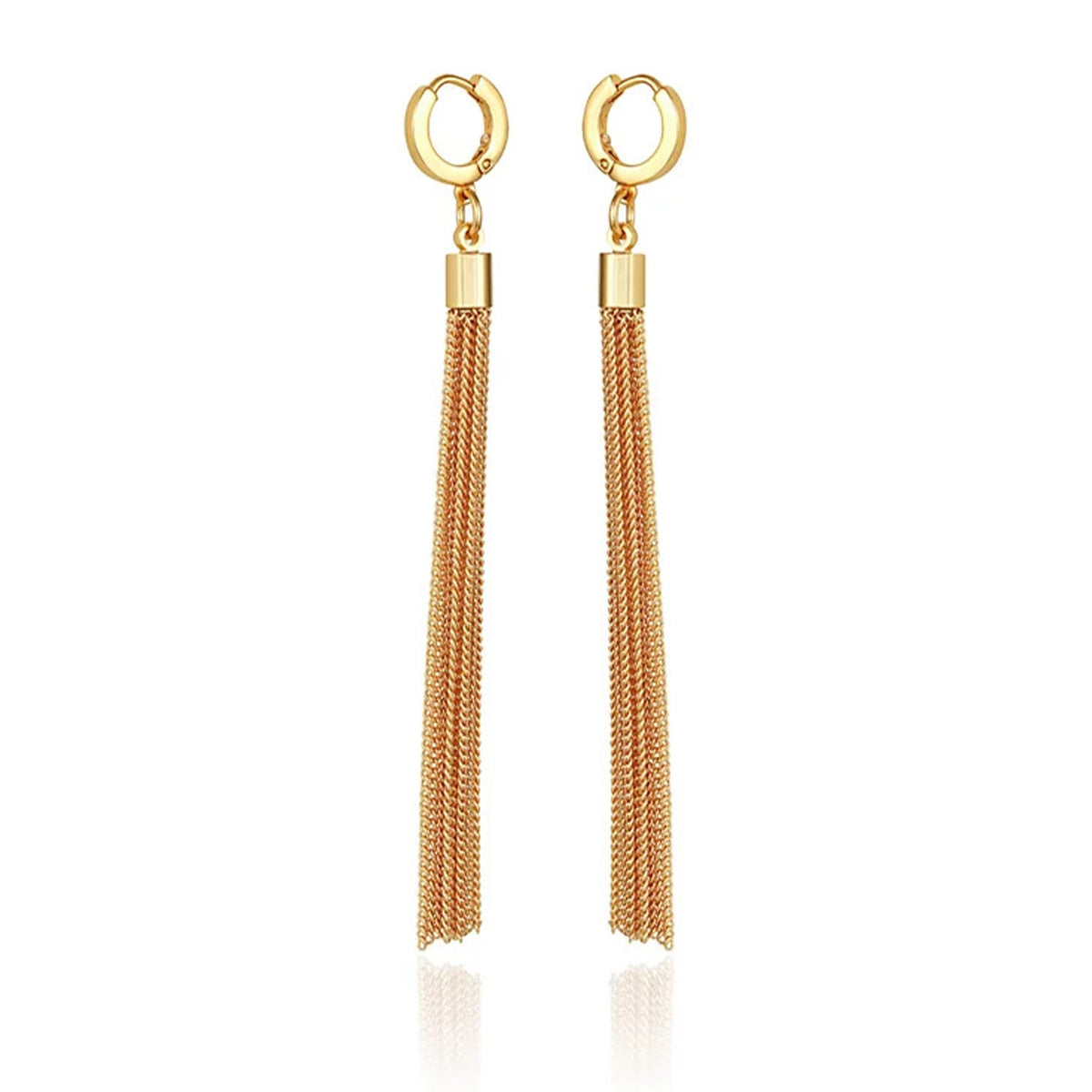 Goldtone Huggie Tassel Hoop Drop Earrings