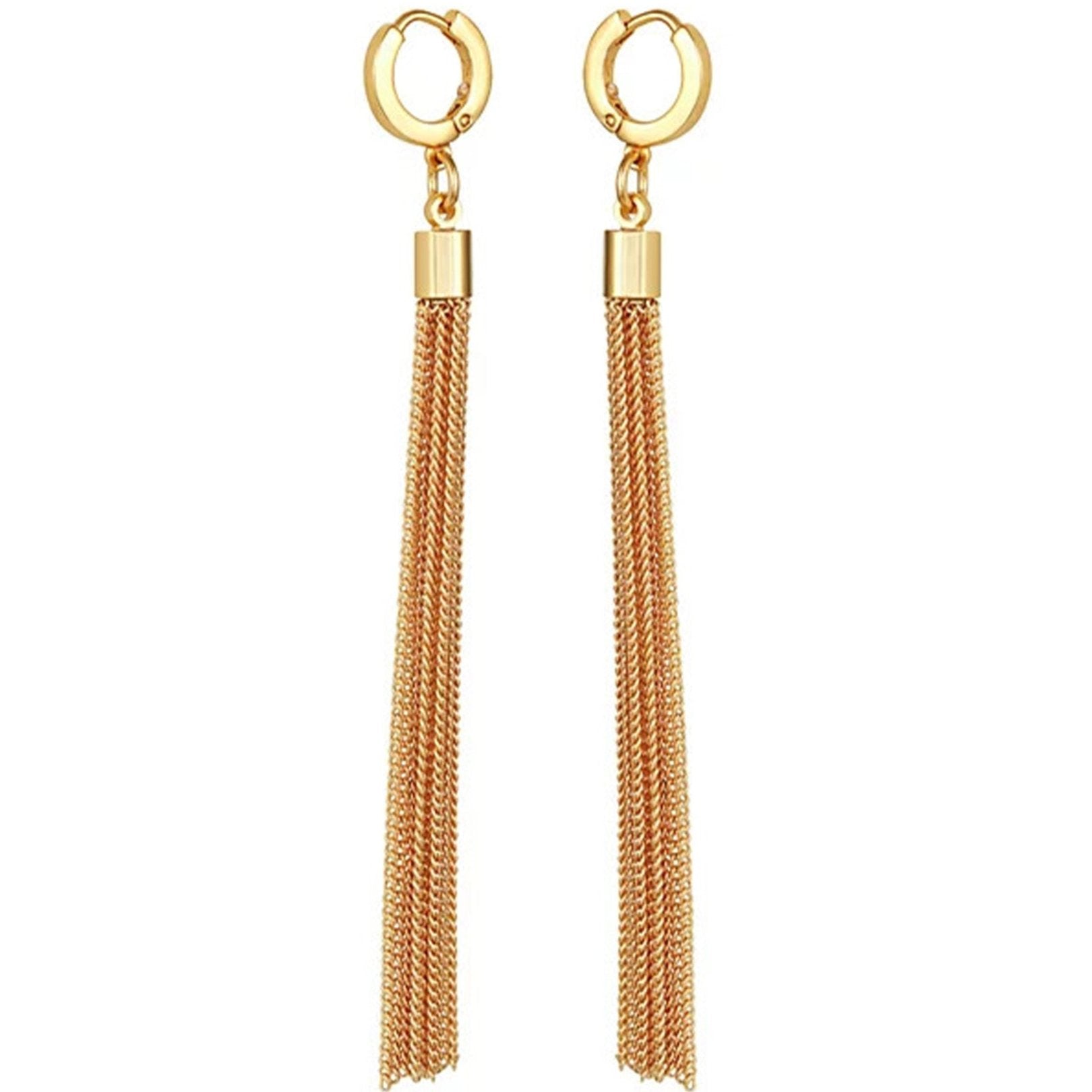 Goldtone Huggie Tassel Hoop Drop Earrings