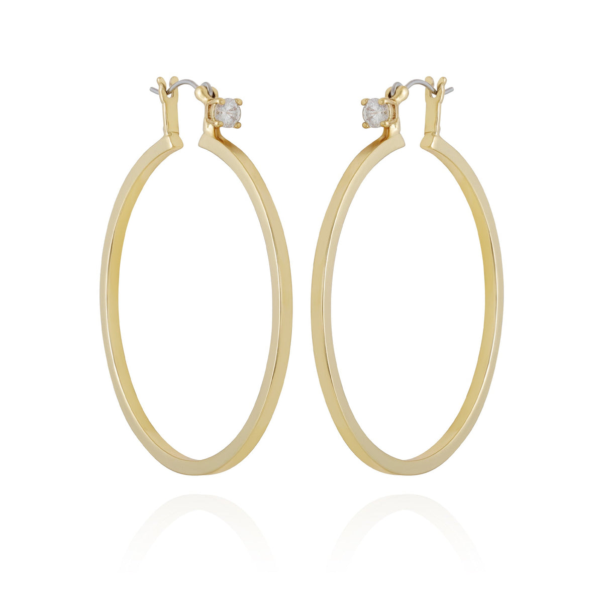 Goldtone Cubic Zirconia Large Hoops Earrings