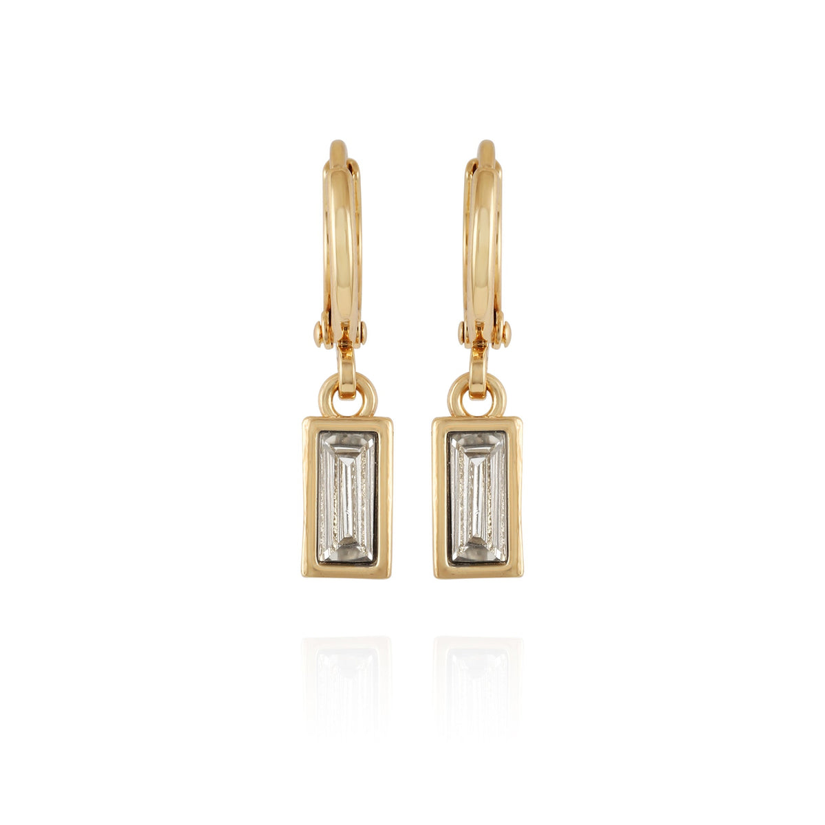 Rectangular Glass Stone Huggie Drop Earrings