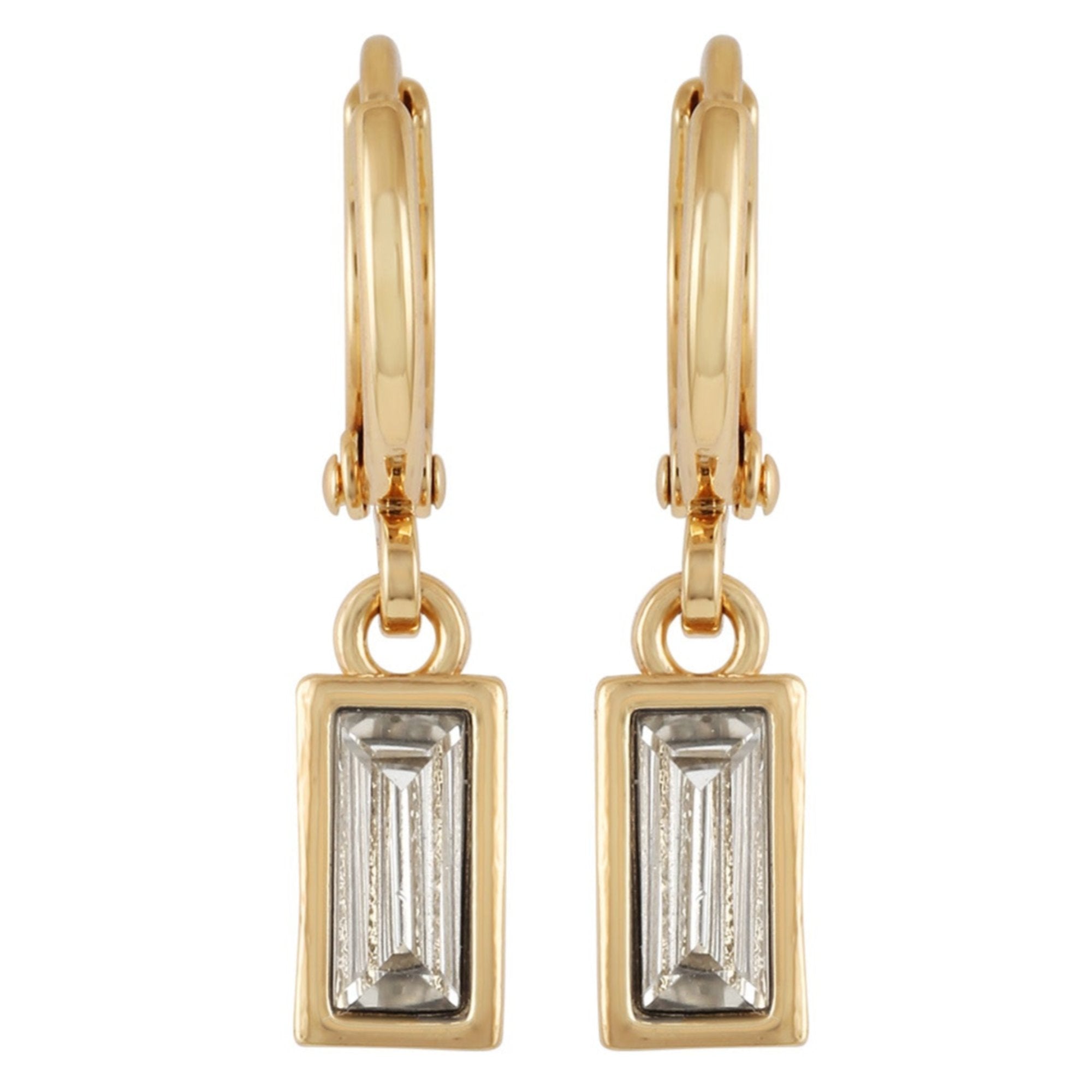 Rectangular Glass Stone Huggie Drop Earrings