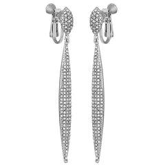 Silvertone Glass Stone Pave Drop Clip On Earrings