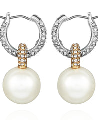 Two Tone Pearl Drop Hoop Earrings
