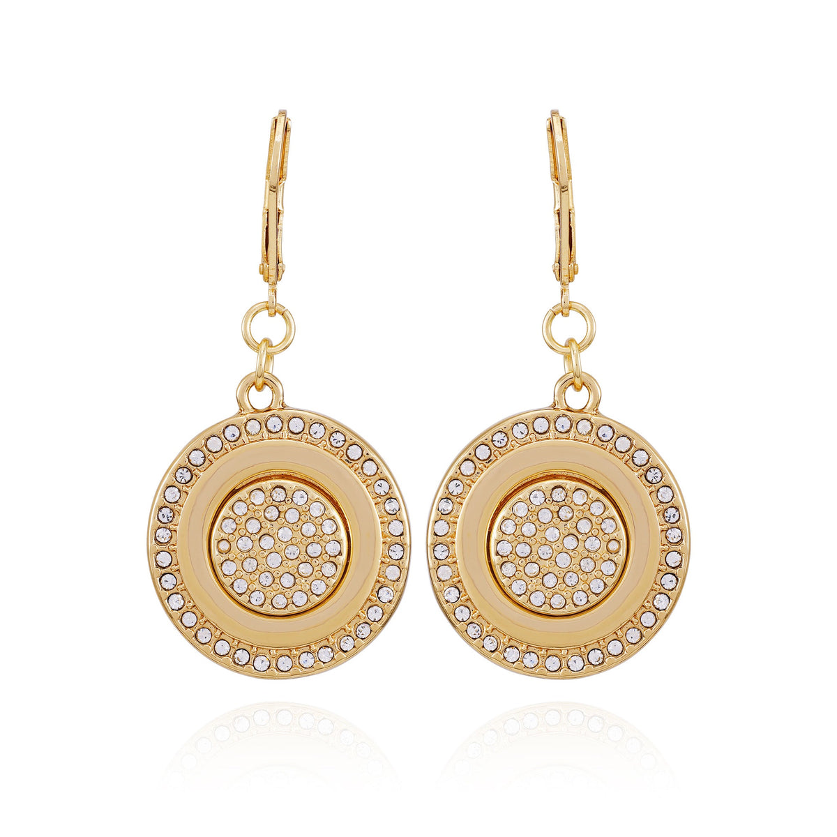 Goldtone Pave Stone Coin Drop Earrings