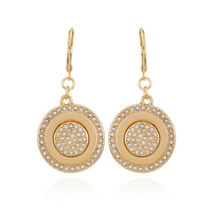 Goldtone Pave Stone Coin Drop Earrings