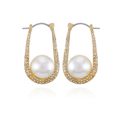 Goldtone Crystal Stone Pearl Hoop Earrings