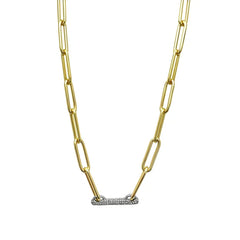 Goldtone Pave Bar Chain Necklace