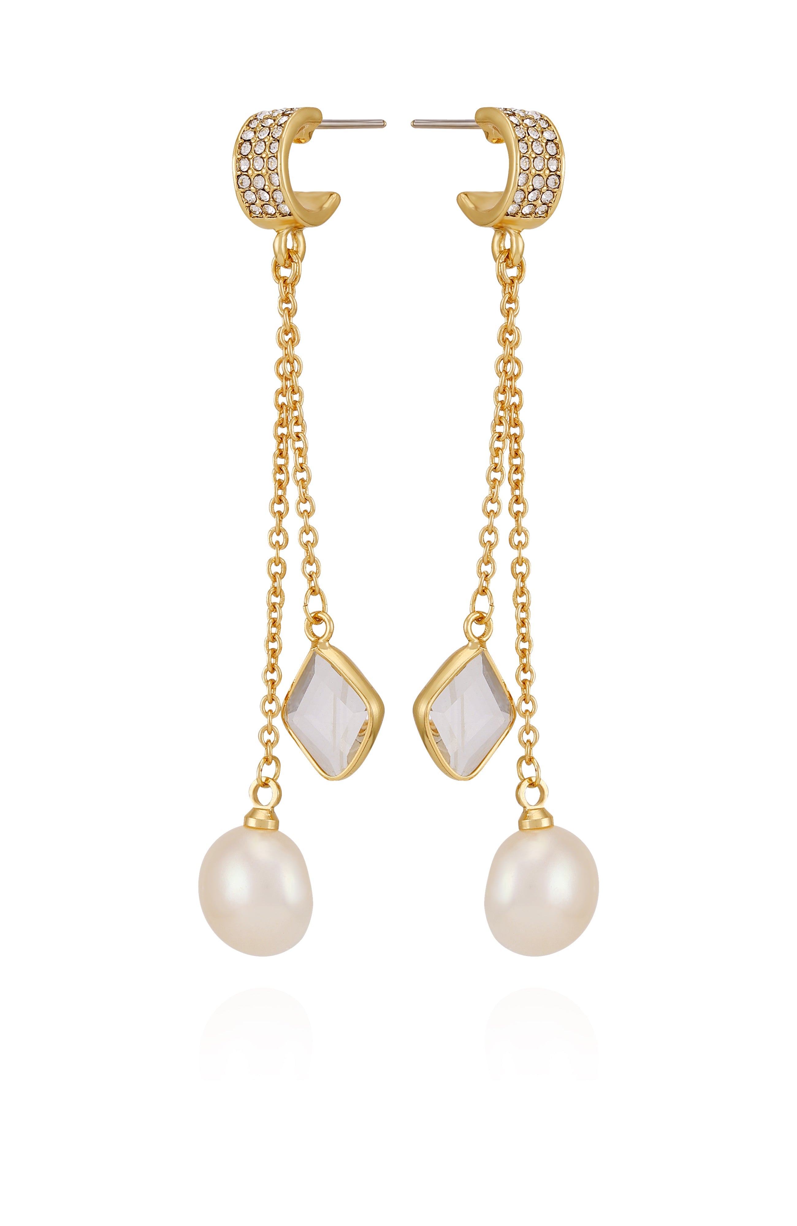 Goldtone Dangle Earrings With Pearl Crystal Drop