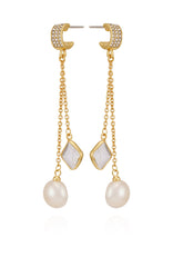 Goldtone Dangle Earrings With Pearl Crystal Drop